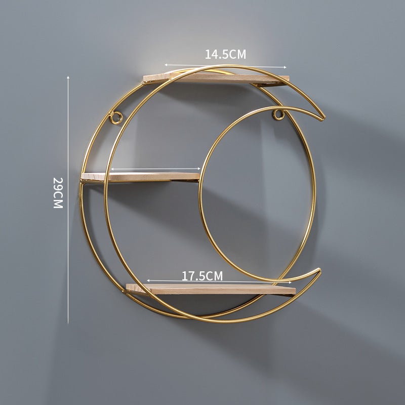 New Nordic style creative restaurant wall decoration living room wall storage milk tea shop wall shelf punch-free(Moon three-layer shelf-Gold) - Image 4