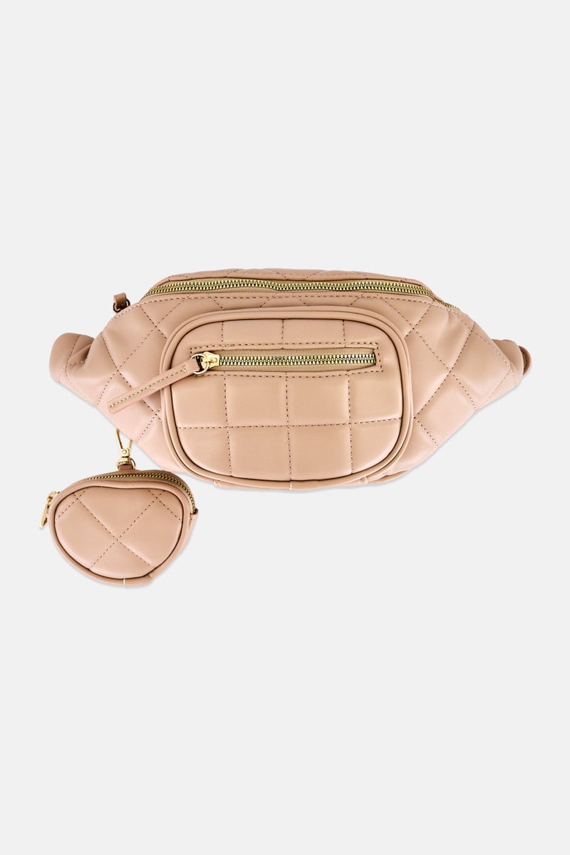 Deezee Women 2 Pcs Brand Logo Fanny Pack With Coin Pouch, Beige - Image 1