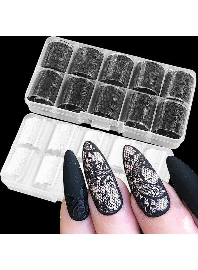 سيلبوي SILPECWEE 20 لفة من رقائق الأظافر الدانتيل باللونين الأبيض والأسود، رقائق نقل الأظافر على شكل زهرة، ملصقات رقائق فن الأظافر، رقائق ثلاثية الأبعاد للأظافر، ملصقات مانيكير لتزيين أظافر الأكريليك بنفسك - Image 1