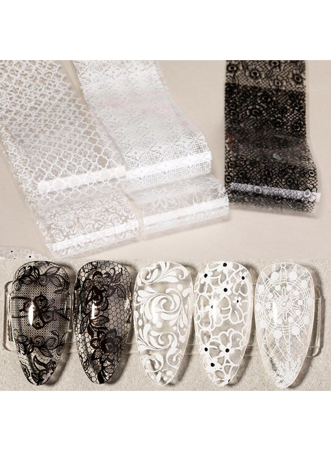 سيلبوي SILPECWEE 20 لفة من رقائق الأظافر الدانتيل باللونين الأبيض والأسود، رقائق نقل الأظافر على شكل زهرة، ملصقات رقائق فن الأظافر، رقائق ثلاثية الأبعاد للأظافر، ملصقات مانيكير لتزيين أظافر الأكريليك بنفسك - Image 4