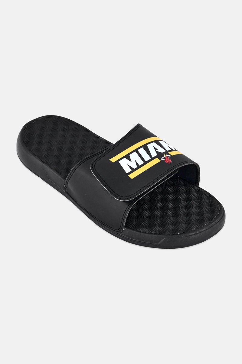 ISlide Men Miami Heat Bar Logo Slip On Slides, Black - Image 1