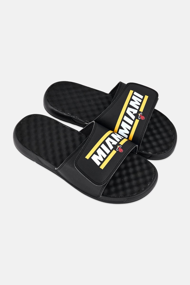 ISlide Men Miami Heat Bar Logo Slip On Slides, Black - Image 2