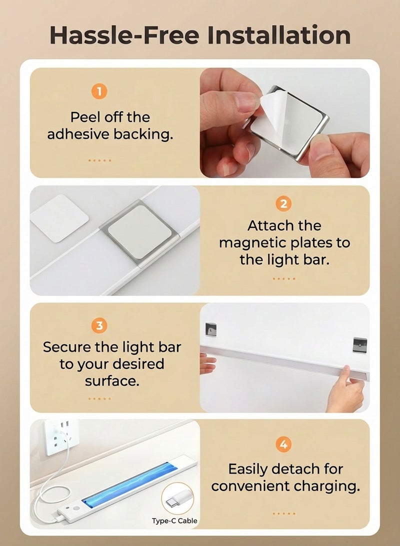 Fullight LED Motion Sensor Cabinet Light Strip, 3-Color Dimmable Rechargeable Stick-On Light for Closets, Cabinets, Bedside and Study Areas - Image 4
