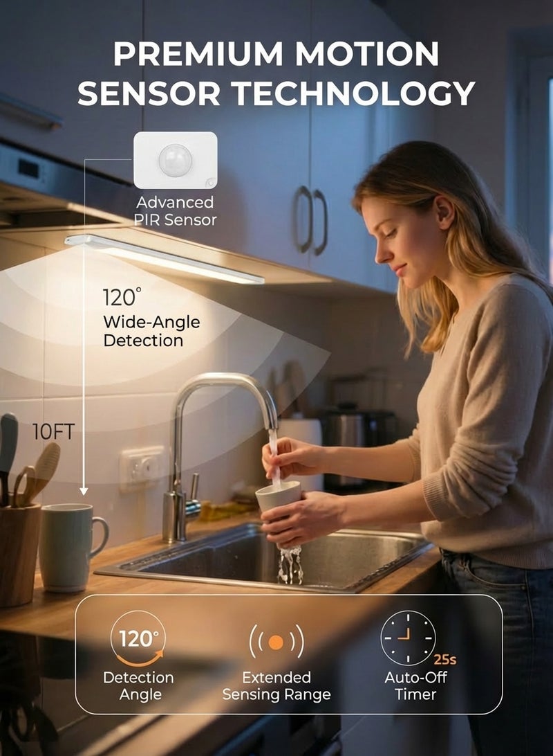 Fullight LED Motion Sensor Cabinet Light Strip, 3-Color Dimmable Rechargeable Stick-On Light for Closets, Cabinets, Bedside and Study Areas - Image 5