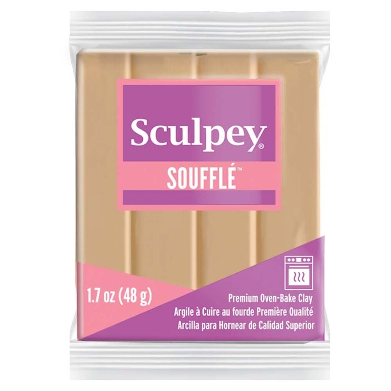 Polyform Sculpey Soufflé™ Polymer Oven-Bake Clay, Latte Tan, Non Toxic, 1.7 oz. bar, Great for jewelry making, holiday, DIY, mixed media and more! Premium light-weight oven bake clay. - Image 1