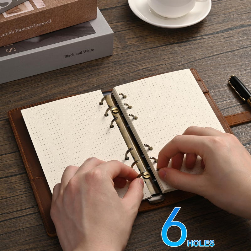 Tofun 2 Packs A6 Dot Grid Paper, 6 Hole Punched,A6 Dotted Refill Paper for Planner/Binders/Organizer, 6.7x4.2 Inch,80 Sheets,Beige,100GSM - Image 5