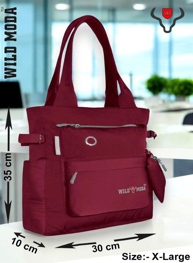 WILD MODA College and Office Tote Bag for Girls and Women (Maroon Grey) - Image 4