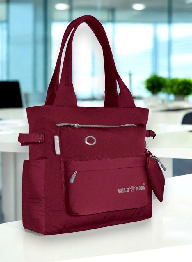 WILD MODA College and Office Tote Bag for Girls and Women (Maroon Grey) - Image 2