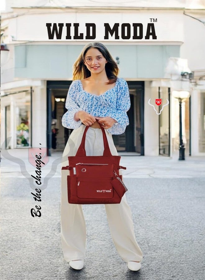 WILD MODA College and Office Tote Bag for Girls and Women (Maroon Grey) - Image 3