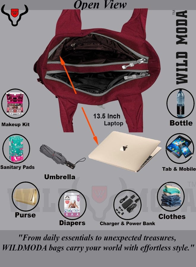 WILD MODA College and Office Tote Bag for Girls and Women (Maroon Grey) - Image 5