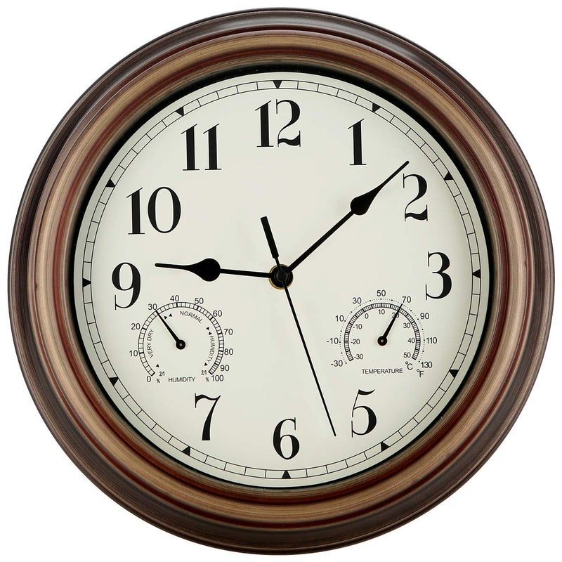 Rsobl Rsobl 12 Inch Indoor Outdoor Wall Clock Waterproof with Temperature and Humidity ComboBattery Operated Non Ticking Silent Clock Wall Decorative 