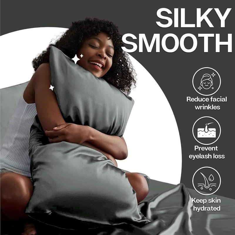 MR&HM Satin Pillowcase for Hair and Skin, Silk Satin Pillowcase 2 Pack, Queen Size Pillow Cases Set of 2, Silky Pillow Cover with Envelope Closure (20x30, Dark Grey) - Image 4