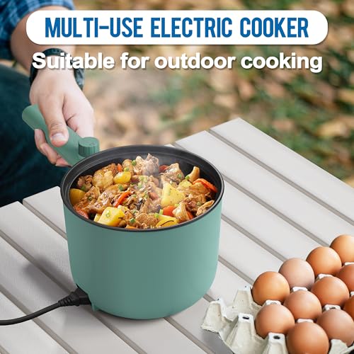 Topwit Hot Pot Electric, 1.5L Ramen Cooker, Non-Stick Frying Pan, Electric Pot for Pasta, Steak, BPA Free, Dual Power Control, Over-Heating & Boil Dry Protection, Green - Image 4