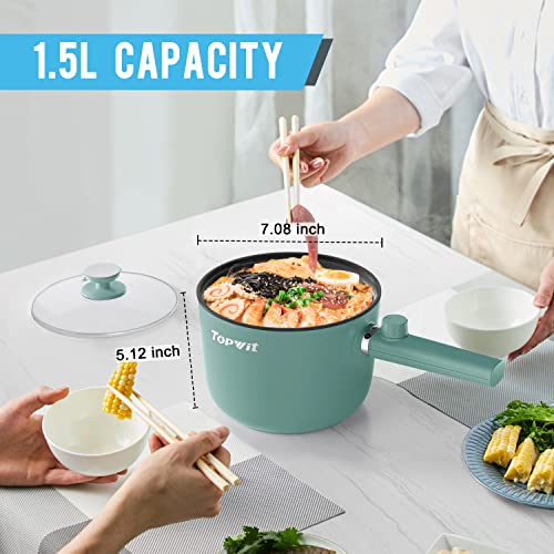 Topwit Hot Pot Electric, 1.5L Ramen Cooker, Non-Stick Frying Pan, Electric Pot for Pasta, Steak, BPA Free, Dual Power Control, Over-Heating & Boil Dry Protection, Green - Image 3
