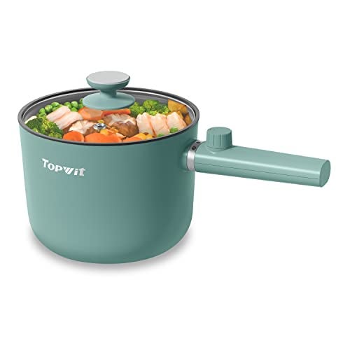Topwit Hot Pot Electric, 1.5L Ramen Cooker, Non-Stick Frying Pan, Electric Pot for Pasta, Steak, BPA Free, Dual Power Control, Over-Heating & Boil Dry Protection, Green - Image 1