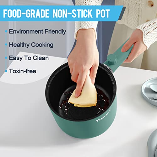 Topwit Hot Pot Electric, 1.5L Ramen Cooker, Non-Stick Frying Pan, Electric Pot for Pasta, Steak, BPA Free, Dual Power Control, Over-Heating & Boil Dry Protection, Green - Image 5