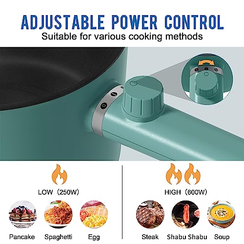 Topwit Hot Pot Electric, 1.5L Ramen Cooker, Non-Stick Frying Pan, Electric Pot for Pasta, Steak, BPA Free, Dual Power Control, Over-Heating & Boil Dry Protection, Green - Image 2