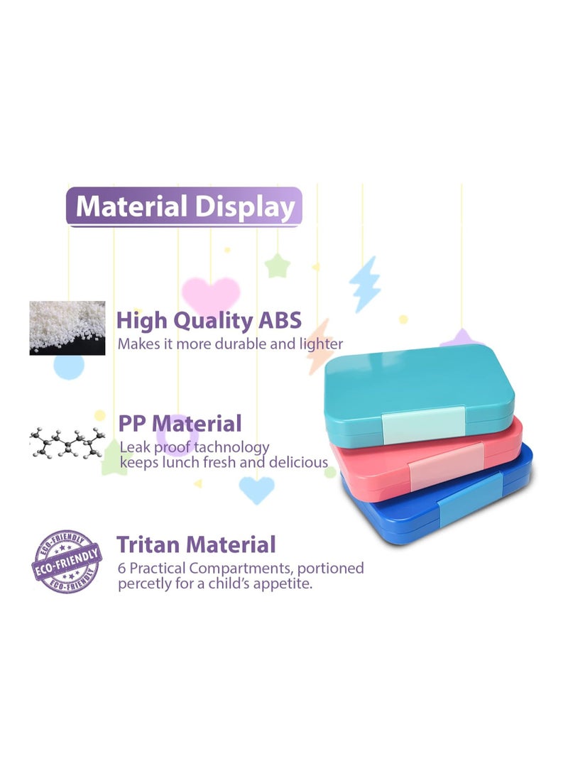 Bento Box, 4/6 Compartment Bento Lunch Box, Leak-Proof Lunch Box Toddler-Friendly Bento Lunch Box, BPA-Free, Dishwasher Safe, Suitable for Children Aged 3 to 7 years (Pink)