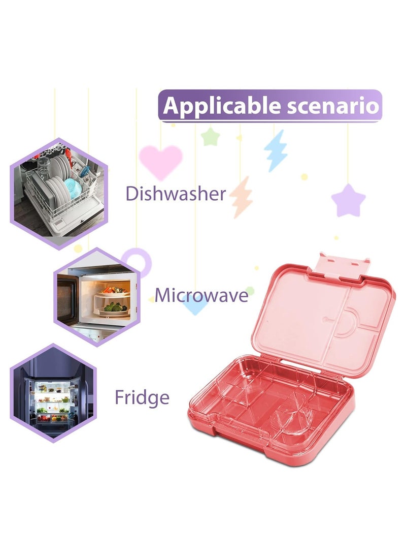 Bento Box, 4/6 Compartment Bento Lunch Box, Leak-Proof Lunch Box Toddler-Friendly Bento Lunch Box, BPA-Free, Dishwasher Safe, Suitable for Children Aged 3 to 7 years (Pink)
