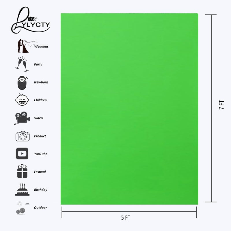 LYLYCTY Green Photo Backdrop for Photoshoot Photography Background Studio Backdrop Streaming Video Shooting 5x7FT - Image 2