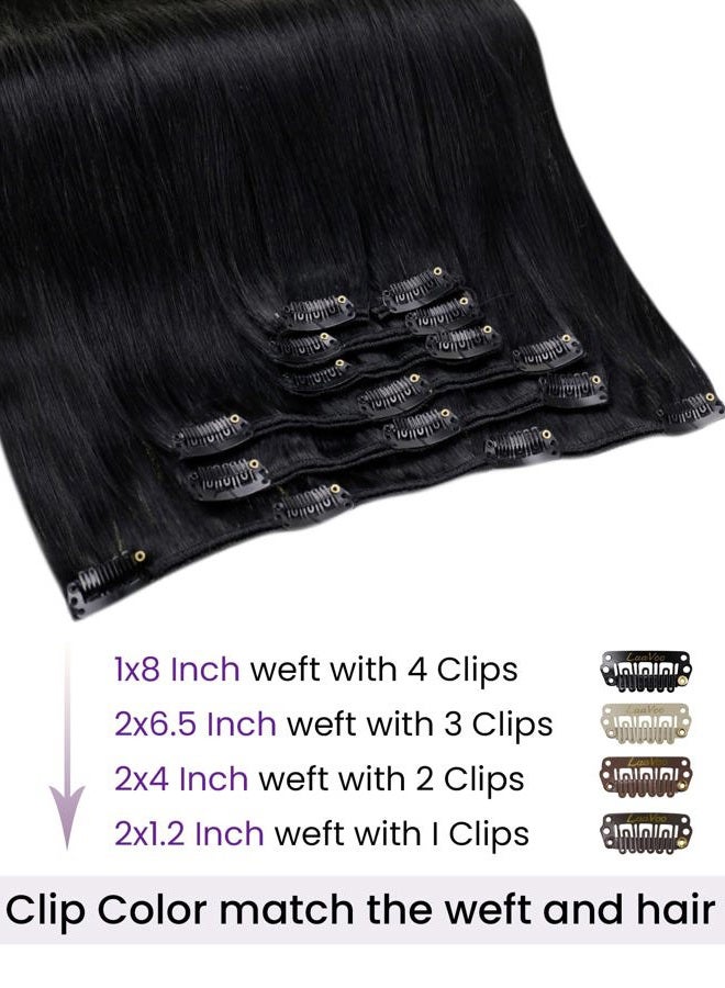LaaVoo Human Hair Clip in Extensions Jet Black Clip in Hair Extensions Real Human Hair Black Women Hair Extensions Clip ins Black Women 22 Inch 7Pcs 105g - Image 3