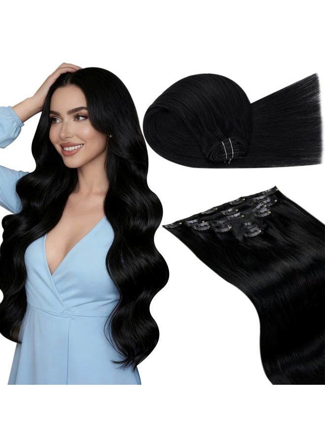 LaaVoo Human Hair Clip in Extensions Jet Black Clip in Hair Extensions Real Human Hair Black Women Hair Extensions Clip ins Black Women 22 Inch 7Pcs 105g - Image 1