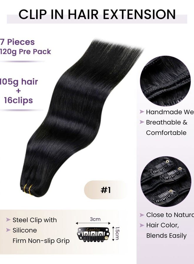 LaaVoo Human Hair Clip in Extensions Jet Black Clip in Hair Extensions Real Human Hair Black Women Hair Extensions Clip ins Black Women 22 Inch 7Pcs 105g - Image 2