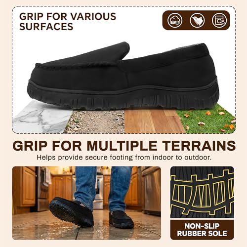 shoeslocker Men's Moccasin Slippers, Indoor Outdoor House Shoes with Memory Foam, Black Size 13 - Image 4