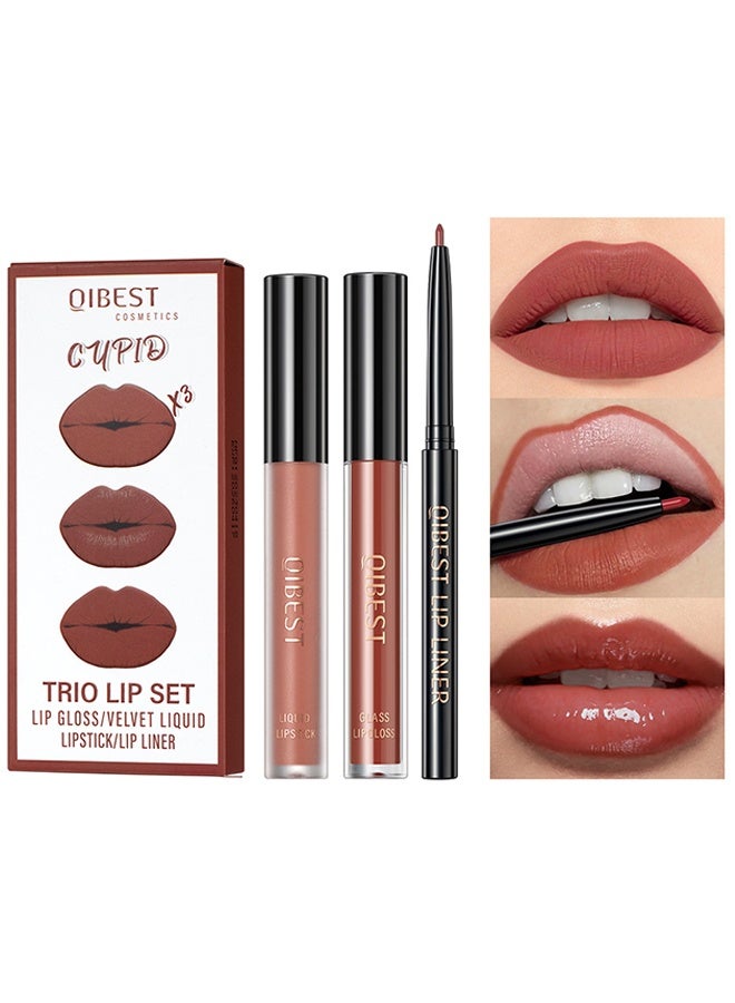 كيو آي بست مجموعة الشفاه الثلاثية ملمع الشفاه / أحمر الشفاه السائل المخملي / محدد الشفاه ، أحمر الشفاه السائل مرطب ملمع الشفاه محدد الشفاه الكريمي محدد الشفاه كورال 02 - Image 1