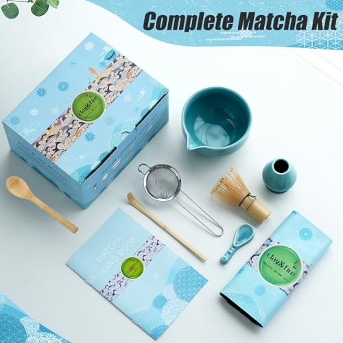 Clay&Fire ClayFire Matcha Whisk Set Ceramic Matcha Set Matcha Bowl with Spout and Whisk 9 pcs Matcha Tea Kit for Matcha Lovers Ideal Gift Christmas Birthday Blue - Image 3