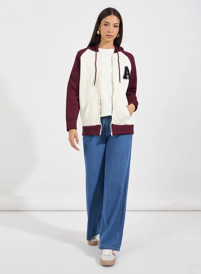 Styli Oversized Longline Color Block Zip Through Hoodie