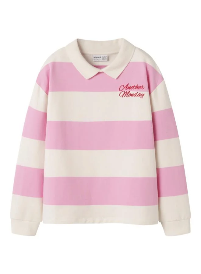 Name It Begonia Pink Kids Striped Polo Pullover Sweatshirt for Women | Best Price UAE