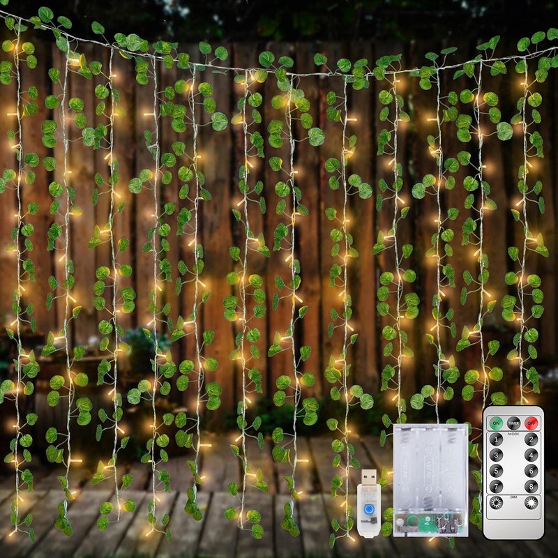 HO2NLE 12 Pack Fake Vines Curtain String Light 240 LED 8 Mode  Timer Hanging Ivy Lights Vines for Bedroom Wall Hanging Garden Home Room Wedding Jungle Party Indoor Outdoor