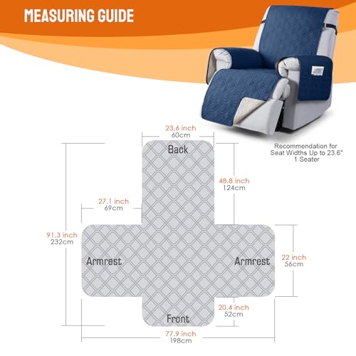VANSOFY 100 Waterproof Recliner Chair Covers Recliner Cover NonSlip Dog Chair Cover Furniture Protector Washable Slipcover with Pocket Elastic Straps for Pets DogsOcean Blue 236 - Image 3