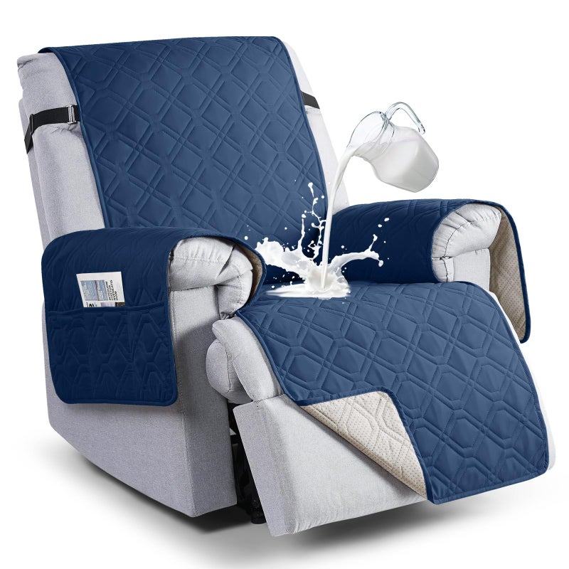 VANSOFY 100 Waterproof Recliner Chair Covers Recliner Cover NonSlip Dog Chair Cover Furniture Protector Washable Slipcover with Pocket Elastic Straps for Pets DogsOcean Blue 236 - Image 2