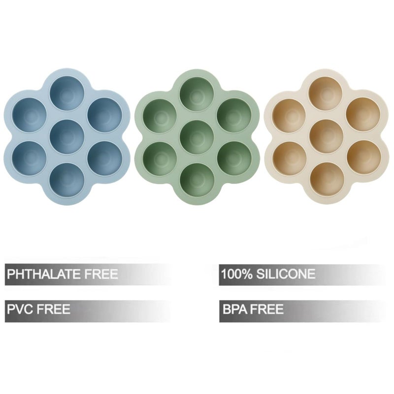 PandaEar 3 Pack Baby Food Freezer Tray with Lids, Silicone Baby Food Storage Container for Homemade Baby Food, Purees, Breastmilk (Blue/Green/Carnation) - Image 4