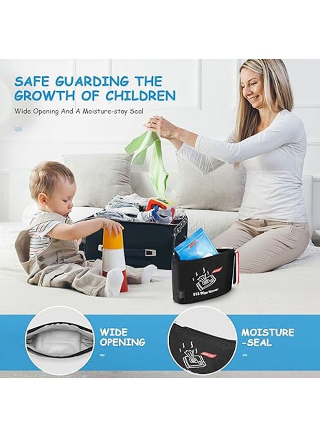 USB Baby Wipes Warmer Portable Baby Wipes Heating Baby Wipes Heating Bag Travel  Mobile Warm Bag 9.45 x 6.3 inches - Image 2