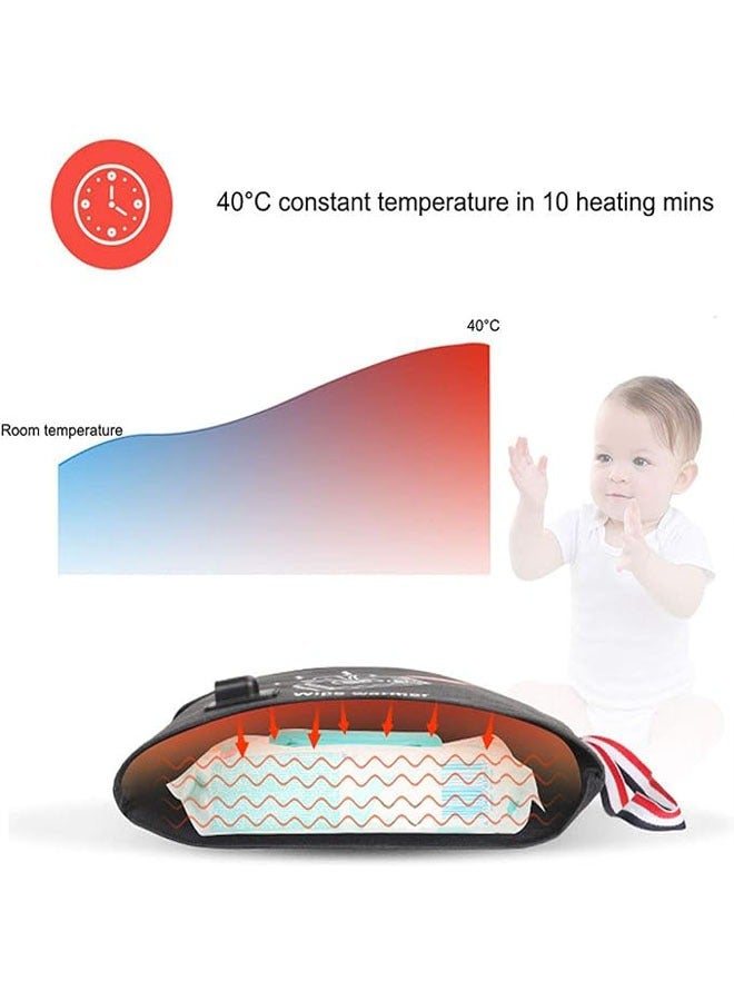 USB Baby Wipes Warmer Portable Baby Wipes Heating Baby Wipes Heating Bag Travel  Mobile Warm Bag 9.45 x 6.3 inches - Image 3