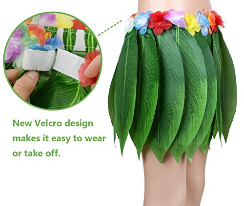 PIXHOTUL Leaf Hula Skirt and Hibiscus Leis Set Hawaiian Costumes for Beach Luau Party (Color 1) - Image 4