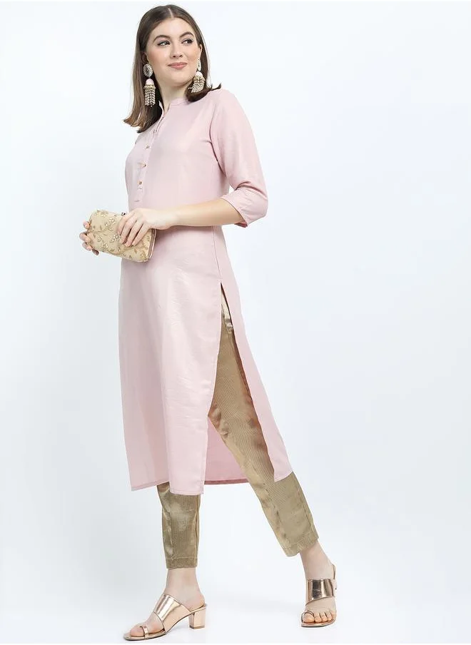 Vishudh Women Pink Solid Straight Kurta by Styli