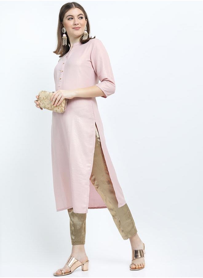 Vishudh - Women Pink Solid Straight Kurta by Styli - Image 1