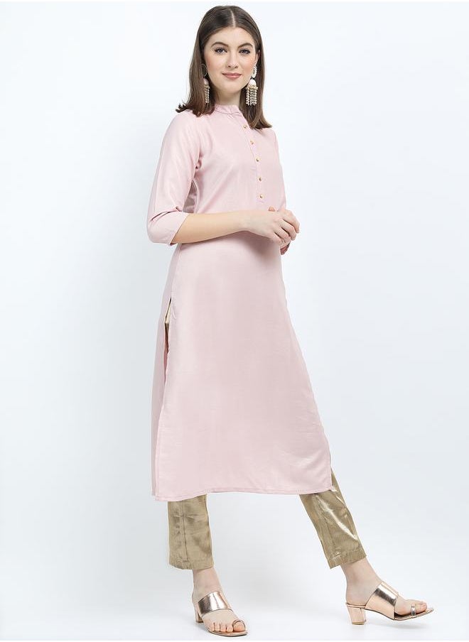 Vishudh - Women Pink Solid Straight Kurta by Styli - Image 1
