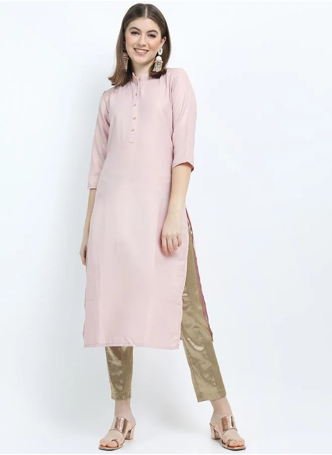 Vishudh Women Pink Solid Straight Kurta by Styli