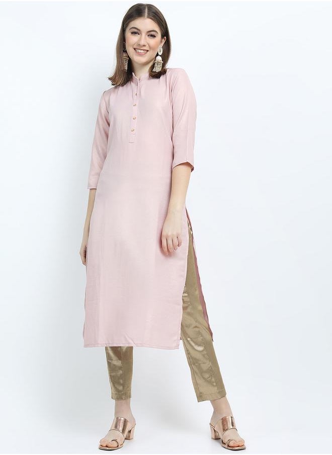 Vishudh - Women Pink Solid Straight Kurta by Styli - Image 1