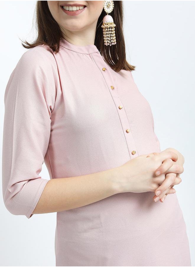 Vishudh - Women Pink Solid Straight Kurta by Styli - Image 1