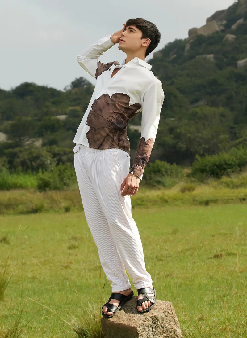 Campus Sutra Men's Ash Brown Primrose Flora Shirt