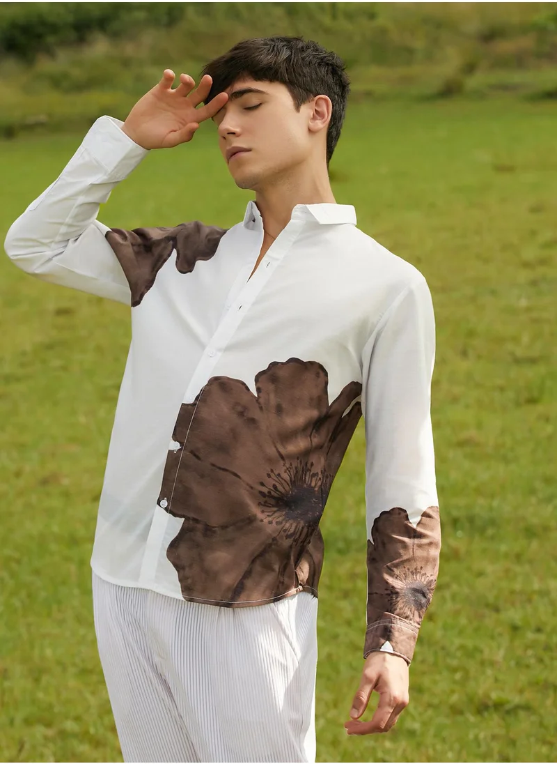 كامبوس سوترا Men's Ash Brown Primrose Flora Shirt