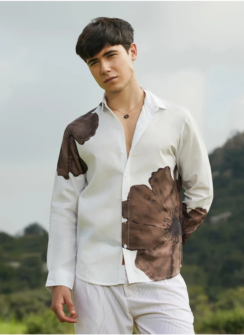 كامبوس سوترا Men's Ash Brown Primrose Flora Shirt