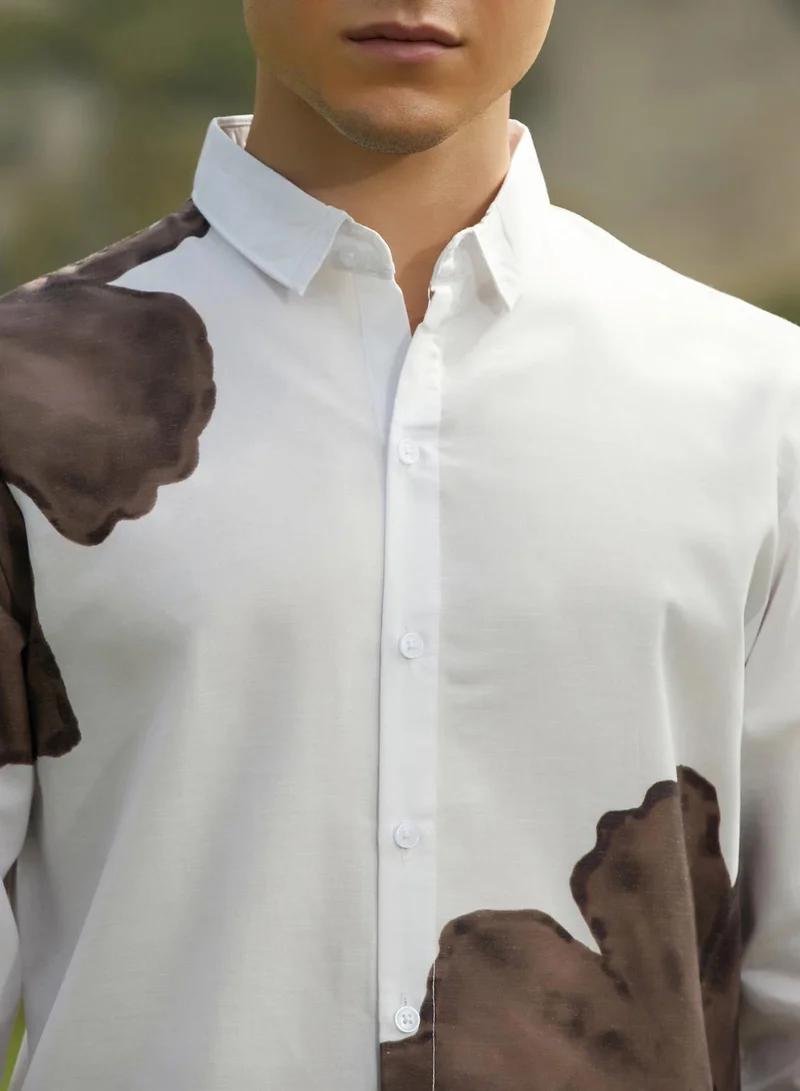 Campus Sutra Men's Ash Brown Primrose Flora Shirt