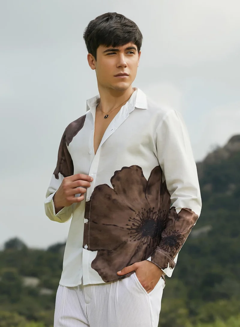 Campus Sutra Men's Ash Brown Primrose Flora Shirt